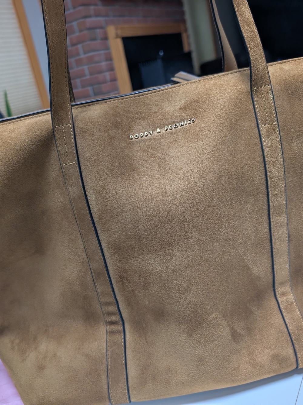 Poppy & Peonies Suede Tote in Tan Brown. LIKE NEW